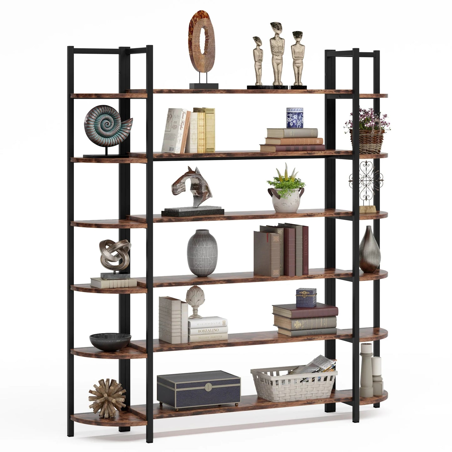 Tribesigns Triple Wide 6-Shelf Bookshelves , 6-Tier Large Etagere Bookcase