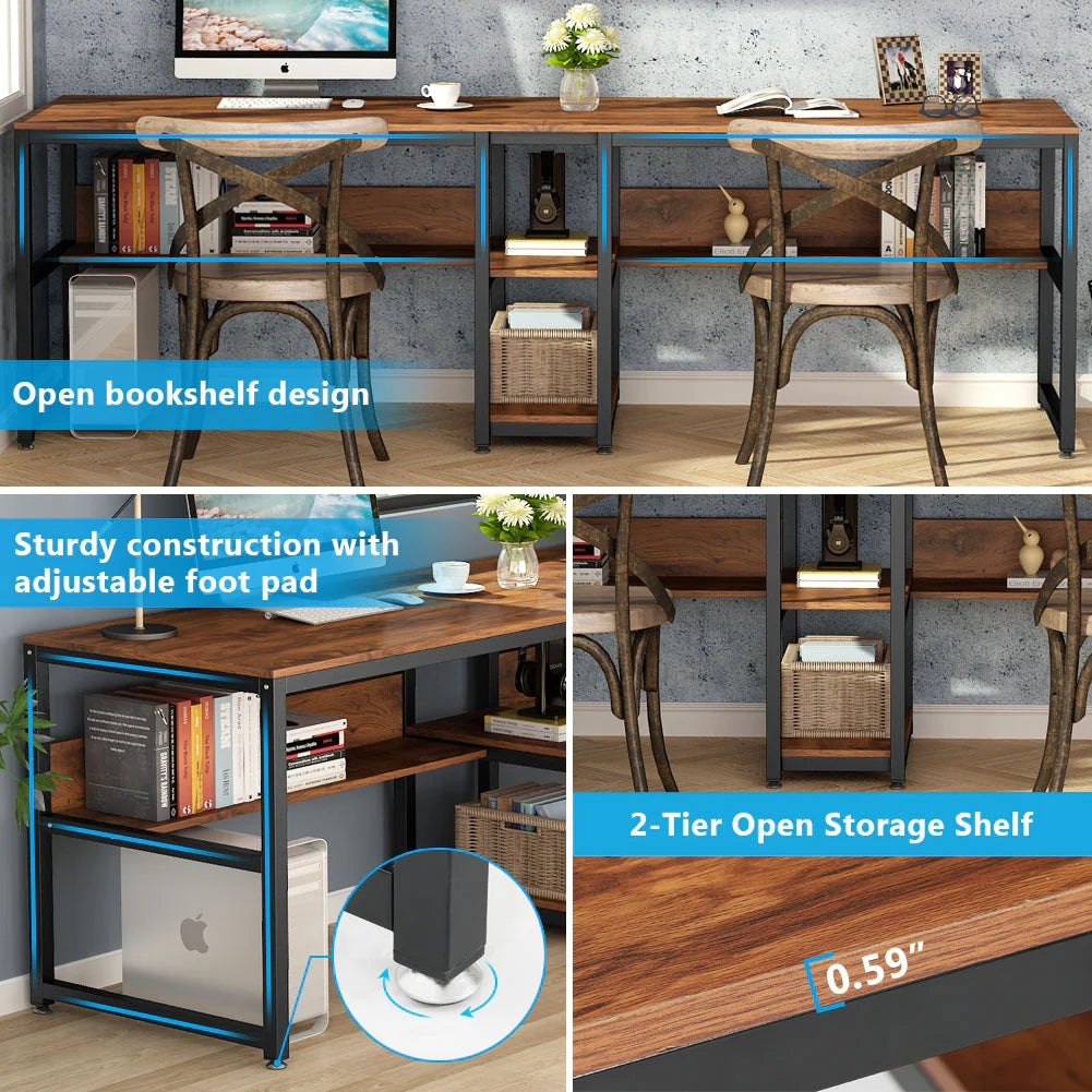 Tribesigns Two Person Desk, 78.7 Computer Double Desk with Bookshelf